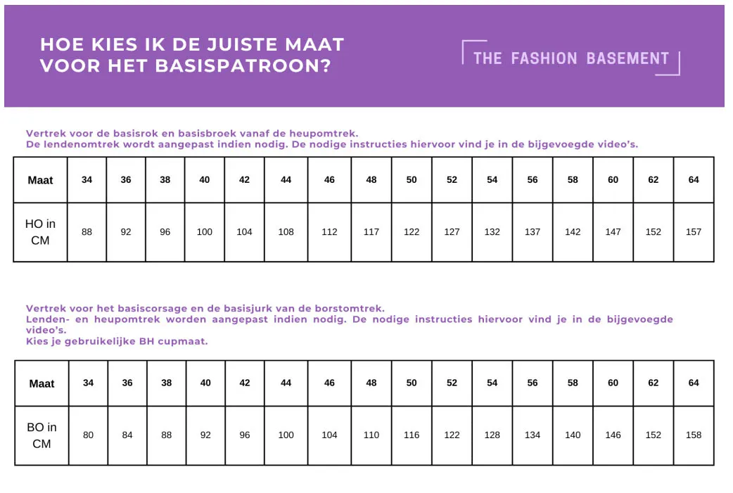 Patroon basiscorsage voor tricot maat 48 - 64 / cupmaten A-1 van "The Fashion Basement"
